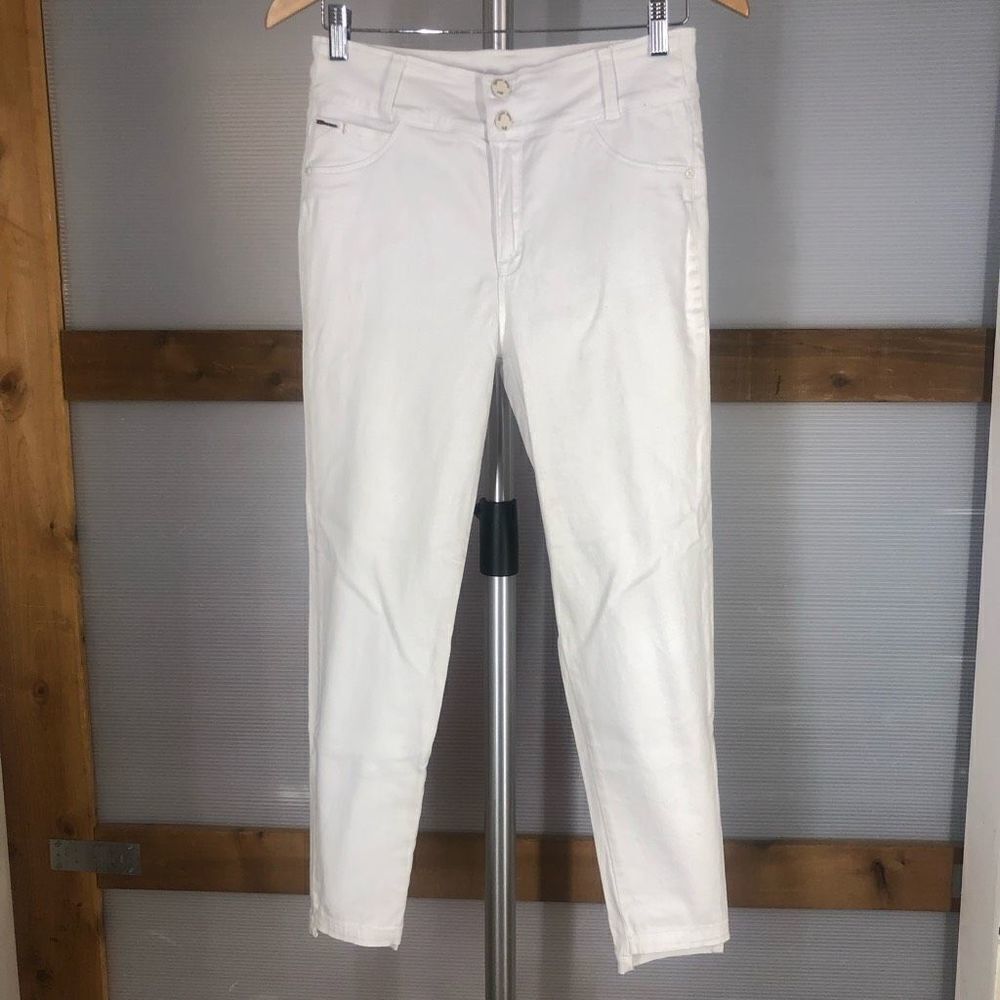 Kenzo Gold White Skinny High/Low‎ Crop Ankle Denim Jeans Sz 12